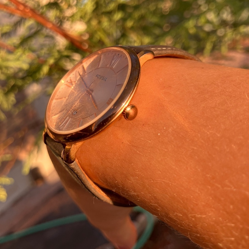 Fossil Rose Gold-Tone Watch with Grey Leather Strap - Picture 4 of 5